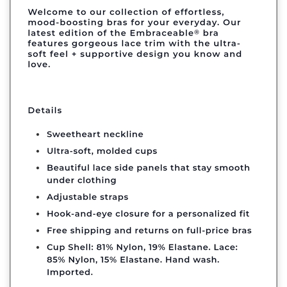 SOMA Embraceable Demi Bra Lace Trim Underwire Pale Sand color Size 34D - Picture 13 of 13